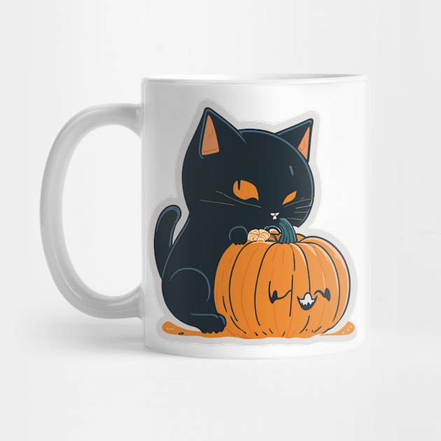 Halloween cute black cat and orange pumpkin by BonusSingh